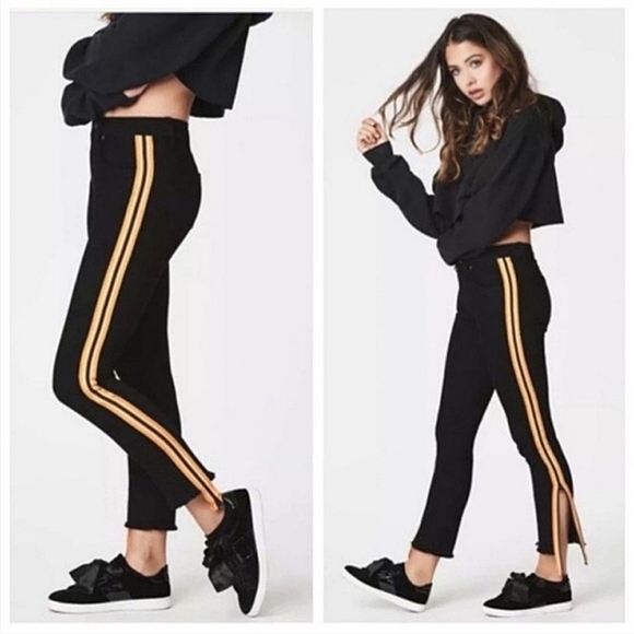 Carmar MIA Side Zip Skinny Denim Jeans Women's Size 27 Black w/ Yellow Stripe - Picture 1 of 14
